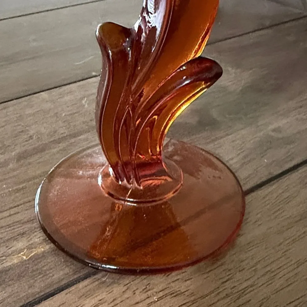 Vintage Amber Glass Compote Dish Indiana Glass Lotus Blossom 1960s